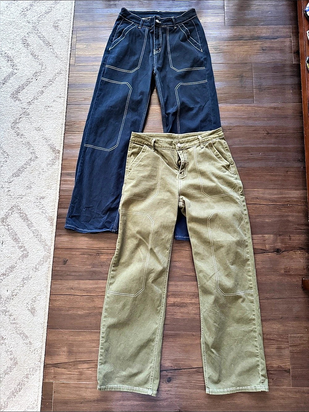 2 Pair Women’s Utility Straight-Leg Pants in Blue & Olive Green